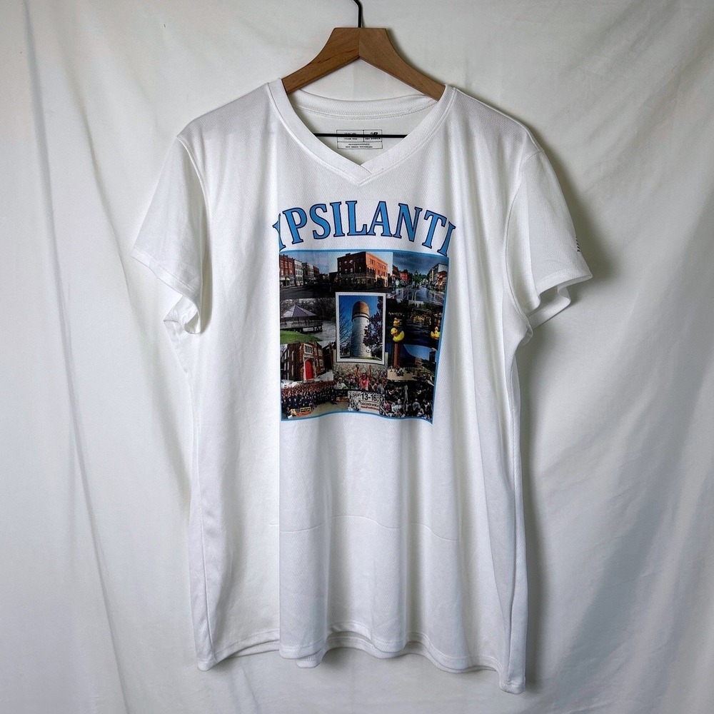 New Balance Womens Ypsilanti Michigan V-Neck T-Shirt White Size 2XL Athletic